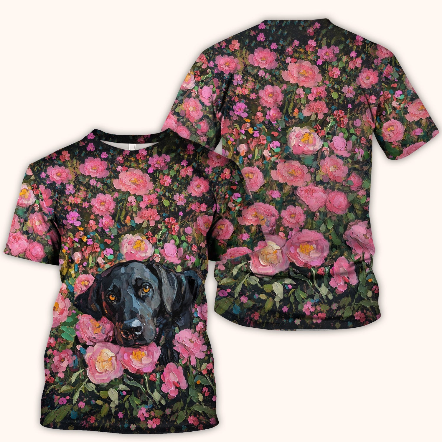 Painterly Floral Black Dog Pattern, Pet Lover Medical Scrub Top, Comfortable Scrubs for Nurses