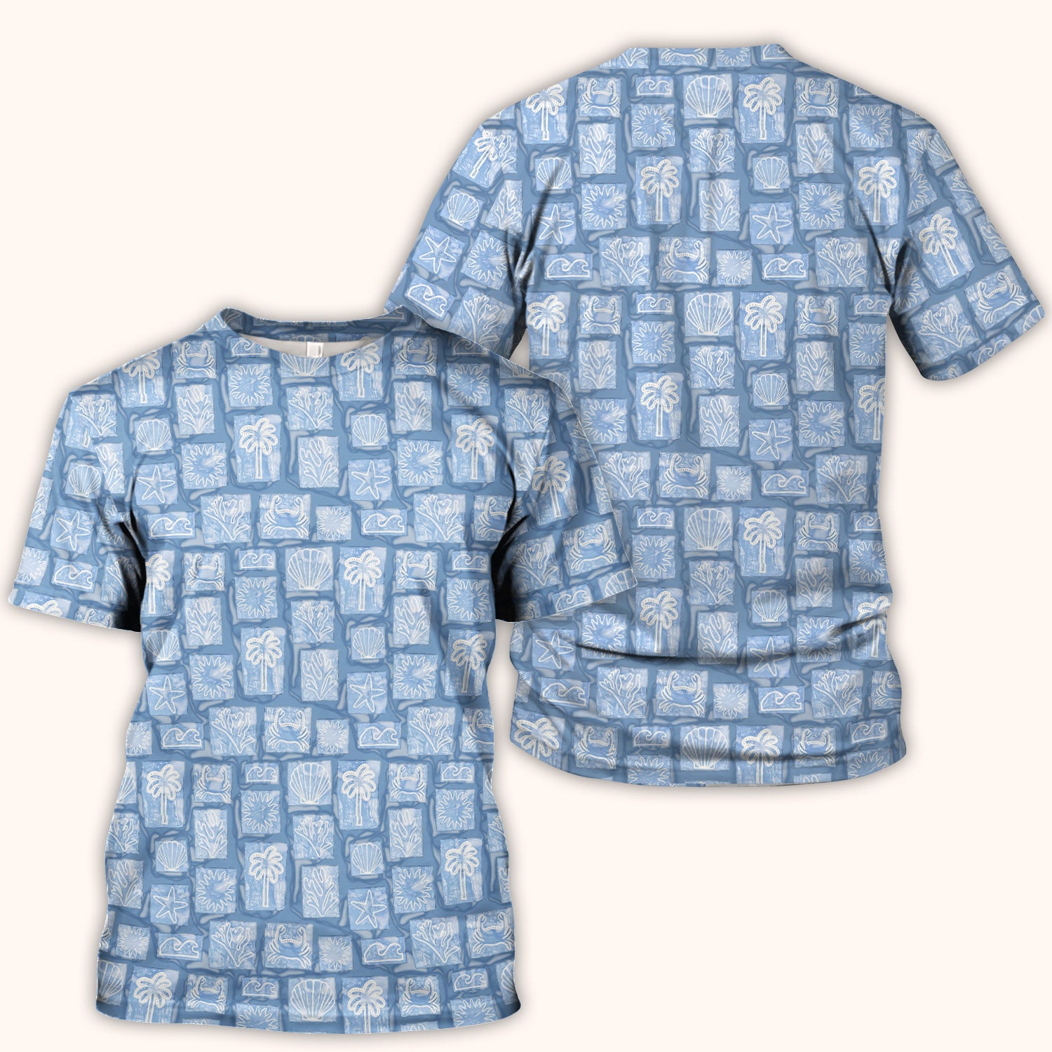 Coastal Seashell Starfish Nurse Pattern Scrub Top, Breathable Medical Scrubs