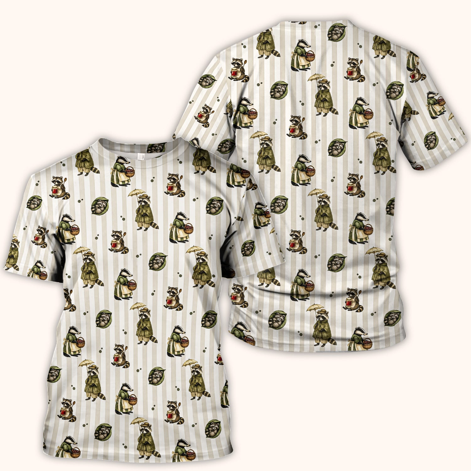 Cute Woodland Raccoon Print Scrub Top, Comfortable Scrubs for Nurses
