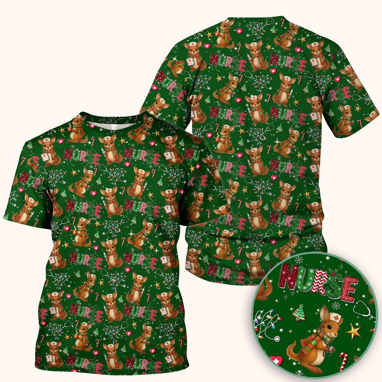 Christmas Kangaroo Nurse Scrub Top - Cute Aussie Holiday Medical Uniform - Funny Xmas Scrubs for Women