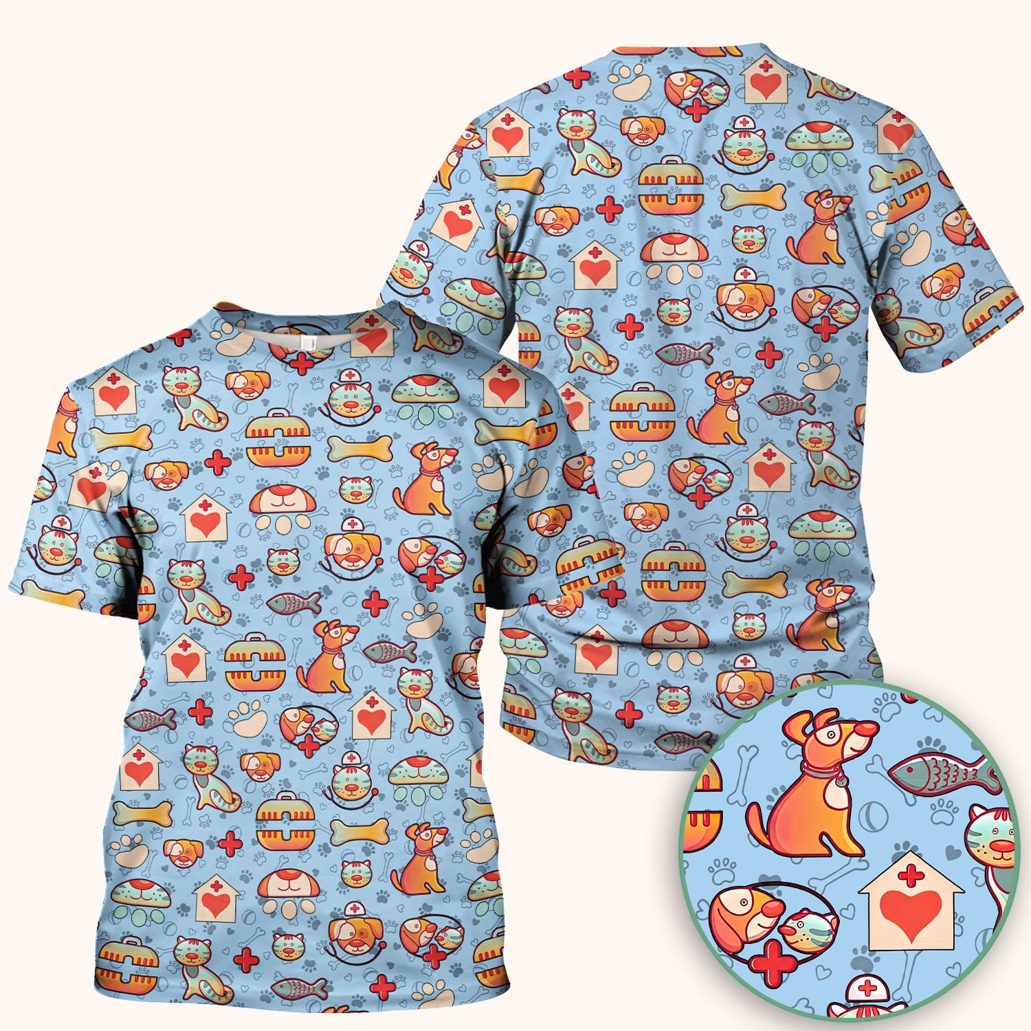 Veterinary Nurse Scrub Top - Cute Cat Dog Paw Print Medical Shirt - Fun Animal Pattern Vet Tech Scrubs for Women RN CNA