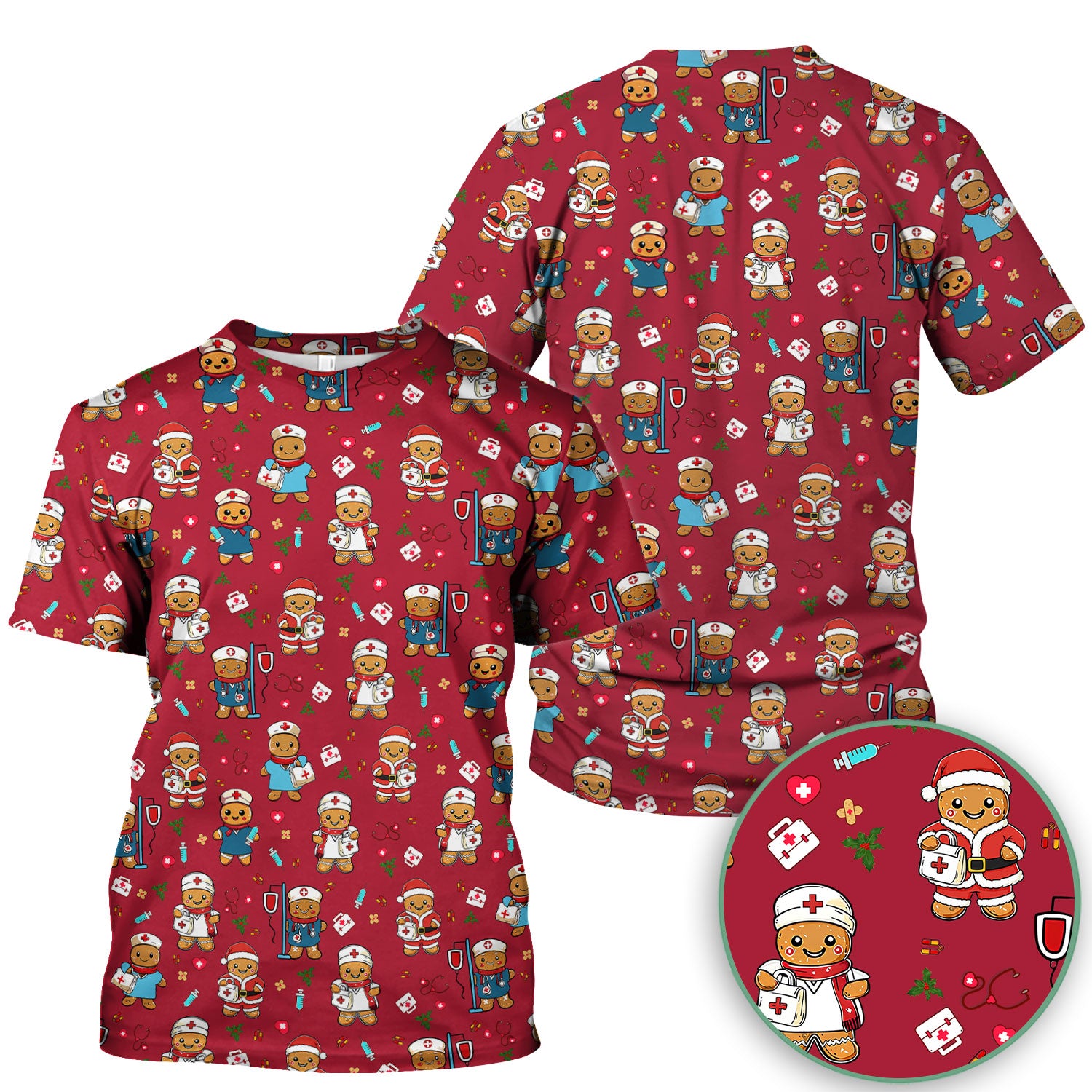 Christmas Gingerbread Nurse Scrub Top for Women - Cute Holiday Medical Uniform - Funny Shirt for RN LPN CNA Xmas Gift