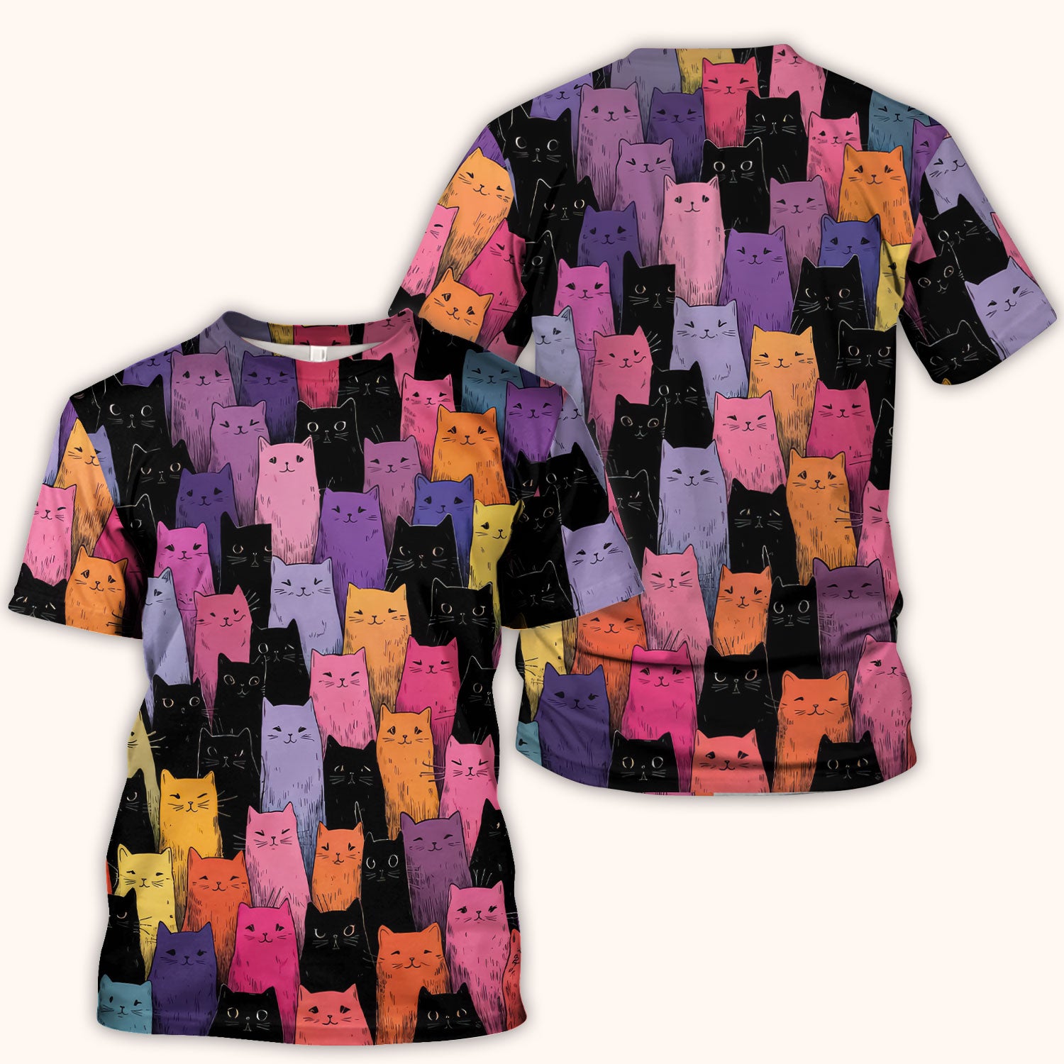 Colorful Cat Art Medical Pattern Scrub Top, Comfortable Scrubs for Nurses