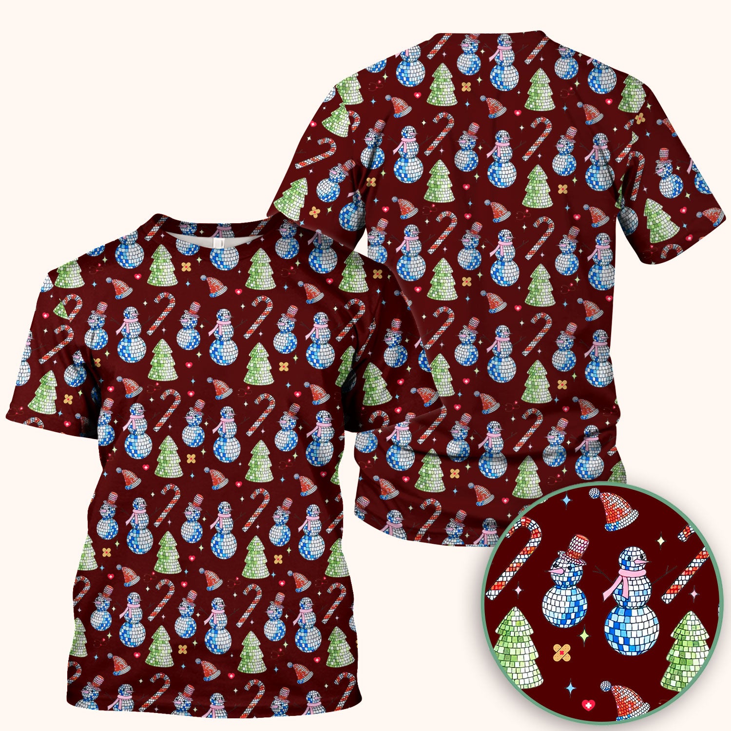 Funny Christmas Snowman Scrub Top for Women - Breathable Fabrics Med Uniform - Comfortable Scrubs for Nurses - Xmas Gift for Her