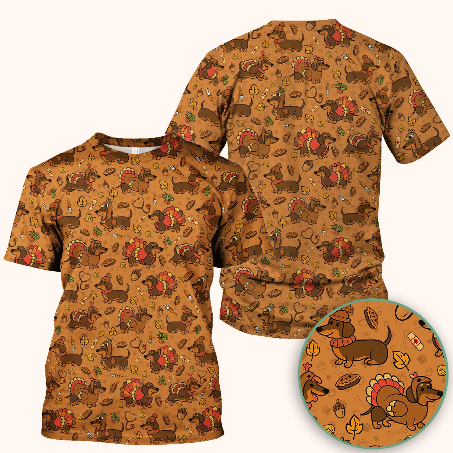 Thanksgiving Dachshund Scrubs Top - Cute Dog Turkey Medical Uniform Shirt for Nurses - Funny Holiday Gift
