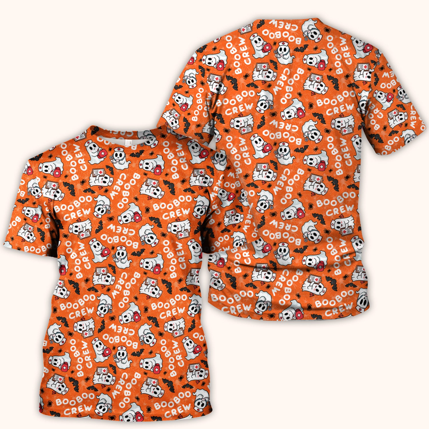 Cute Halloween Boo Boo Crew Ghost Scrub Top, Comfortable Scrubs for Nurses