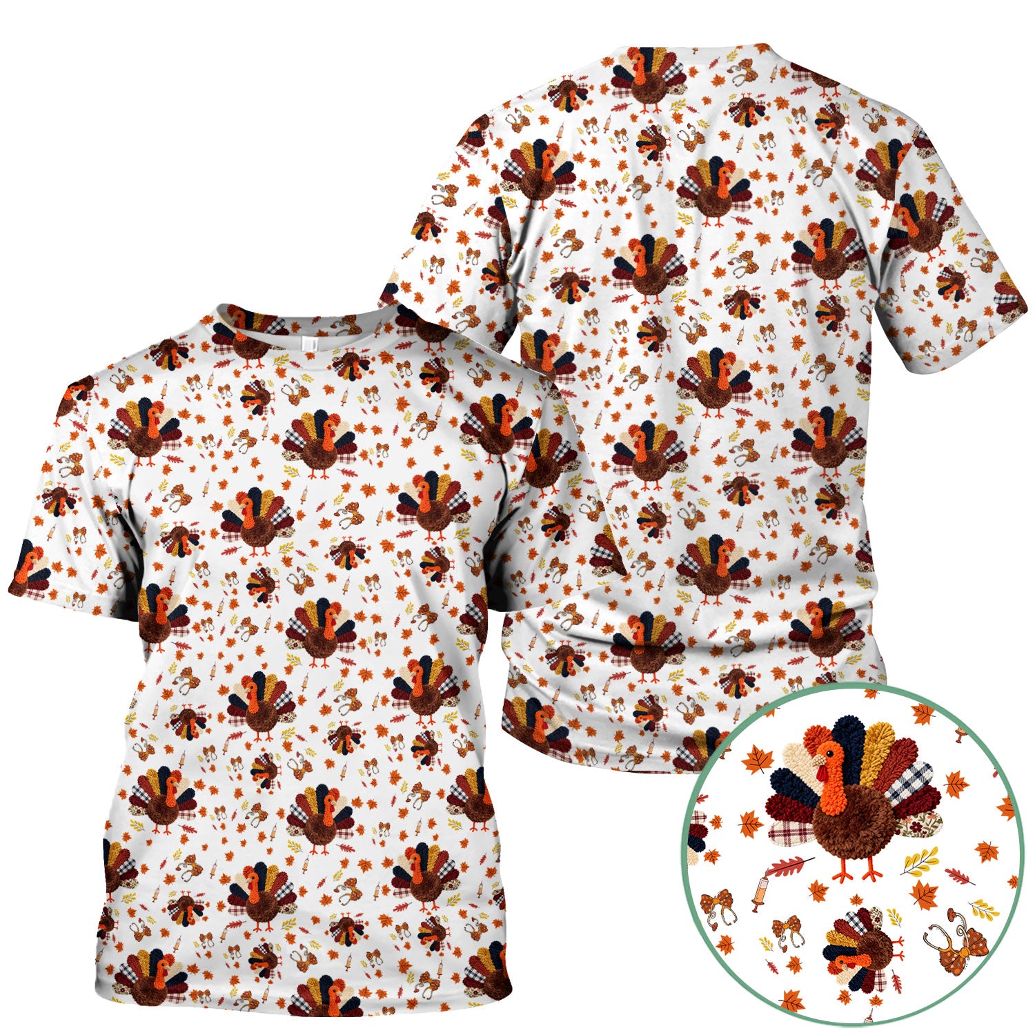 Thanksgiving Comfortable Scrubs for Nurses - Funny Autumn Turkey Shirt - Breathable Fabrics Nursing Uniform