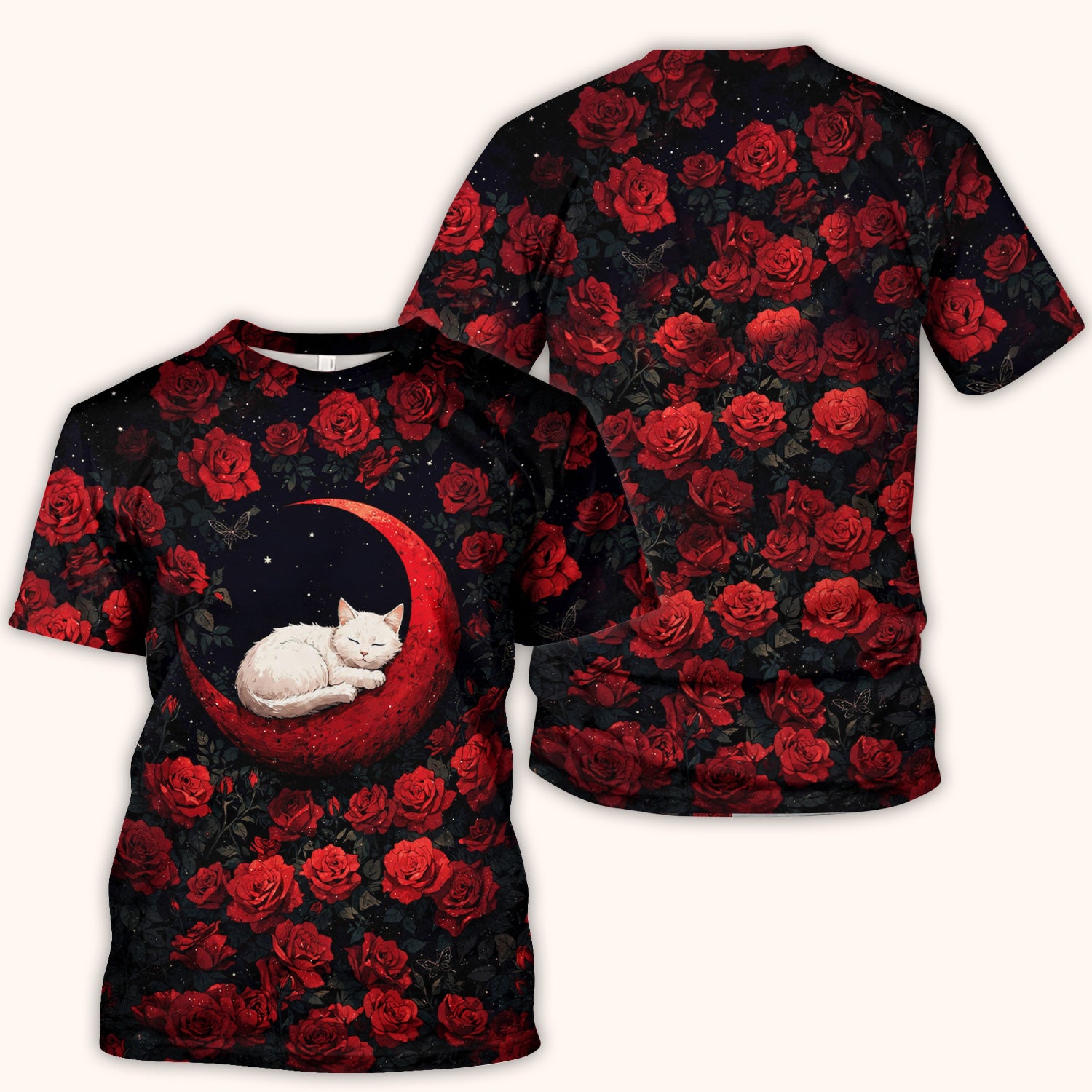 Gothic Red Moon Cat Nurse for Veterinary Staff, RN, CNA, Rose Medical Scrub Top, Comfortable Scrubs for Nurses