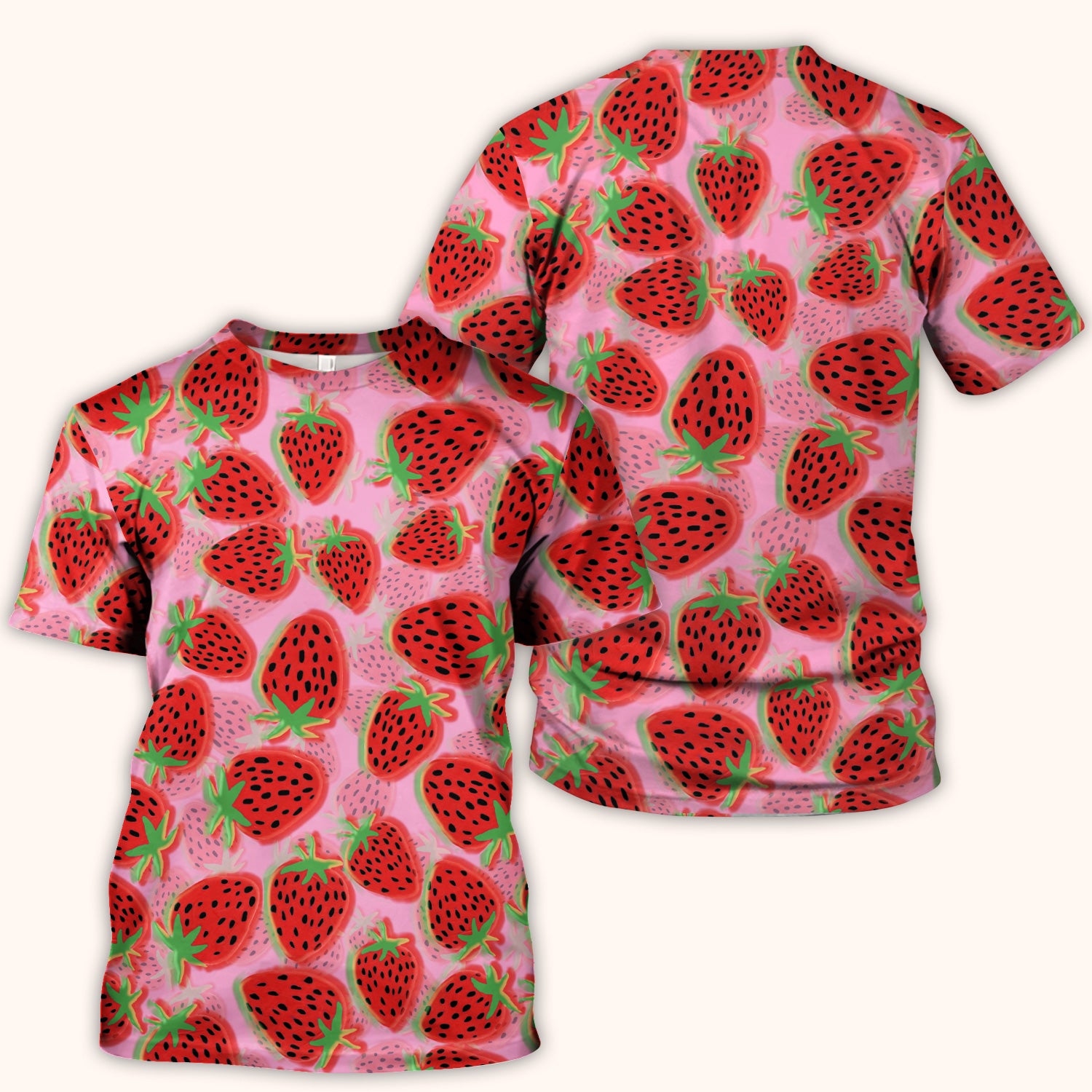 Pink Strawberry Pattern Scrub Top, Comfortable Scrubs for Nurses