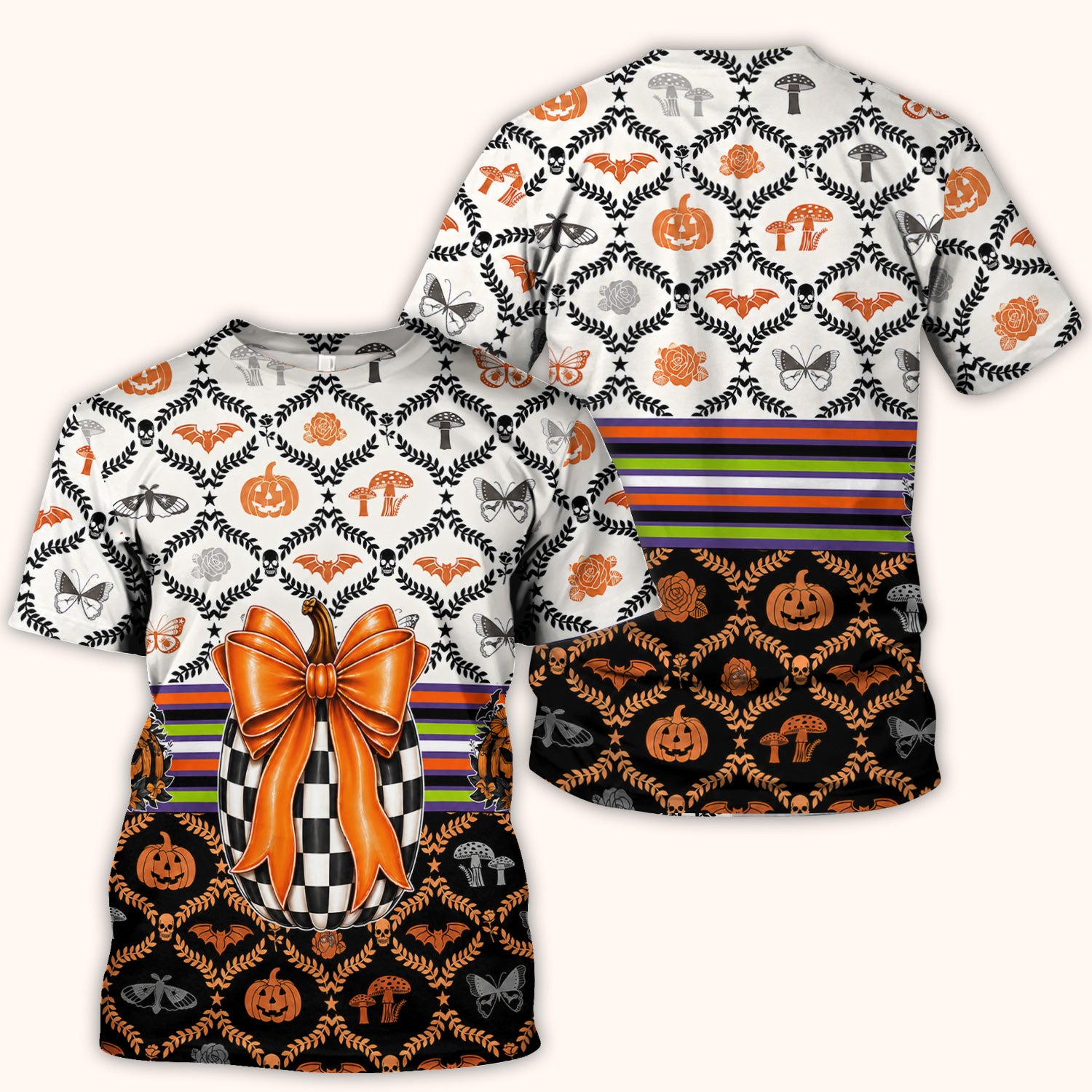 Halloween Checkered Pumpkin With Bow Pattern Scrub Top, Comfortable Scrubs for Nurses