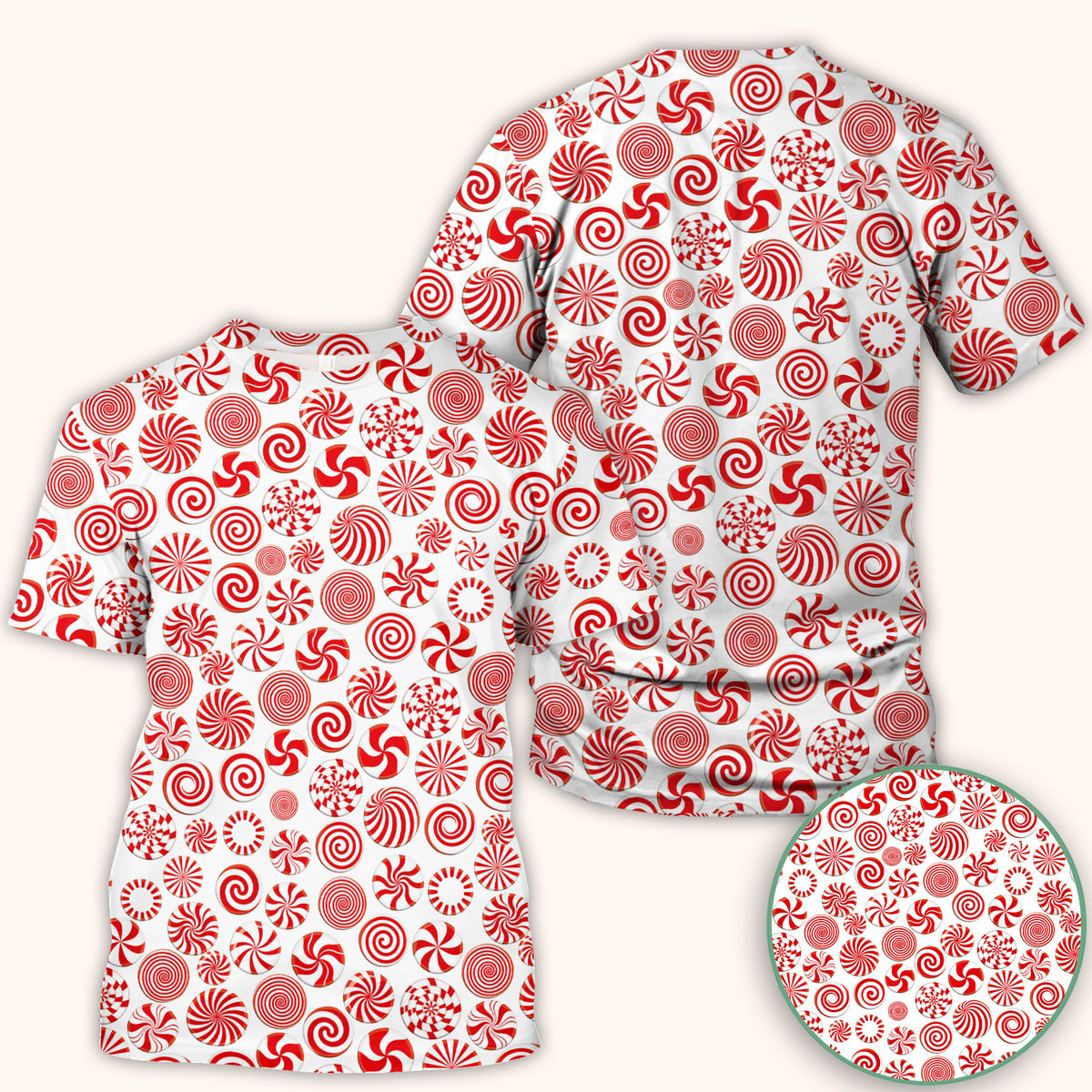 Christmas Peppermint Candy Pattern Scrub Top, Comfortable Scrubs for Nurses