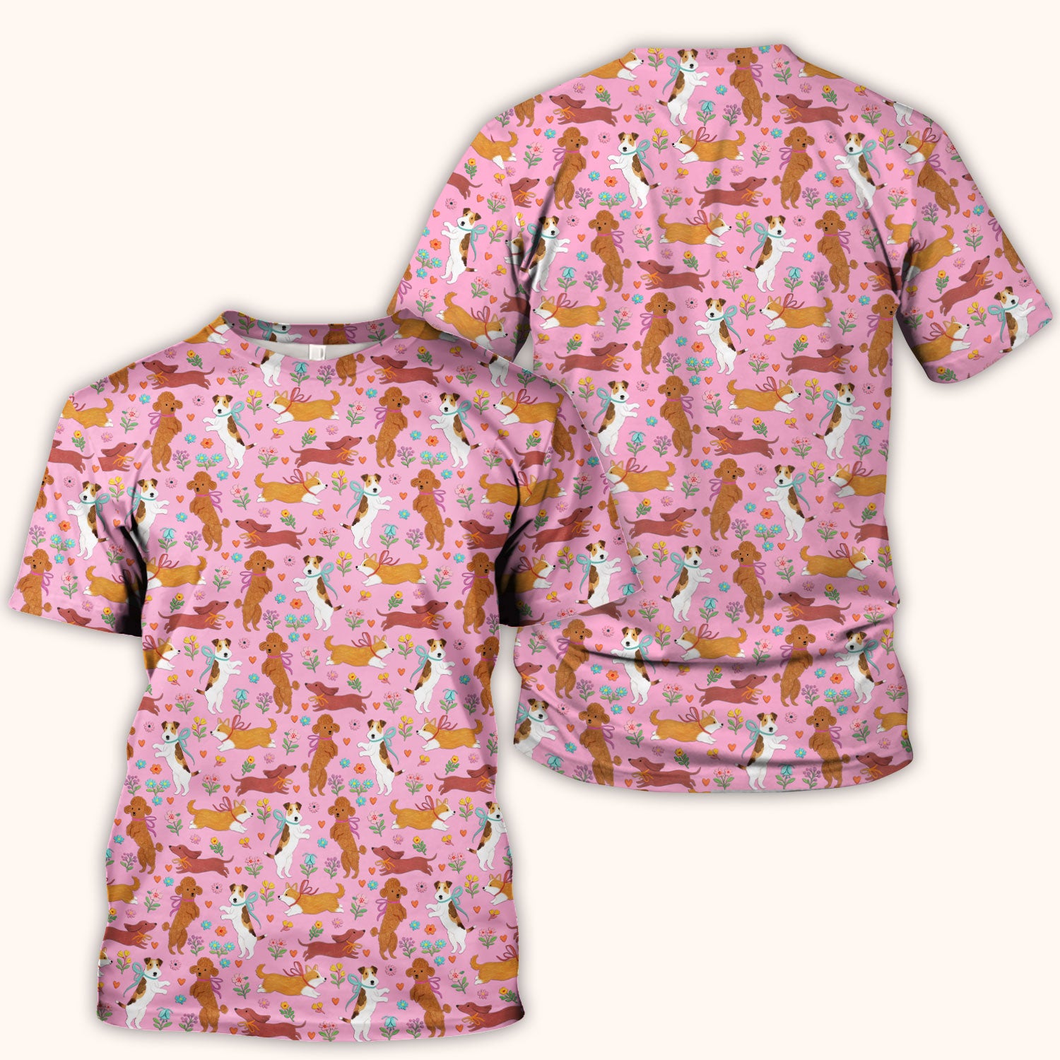Cute Cartoon Dog Print Nurse Scrub Top, Comfortable Scrubs for Nurses