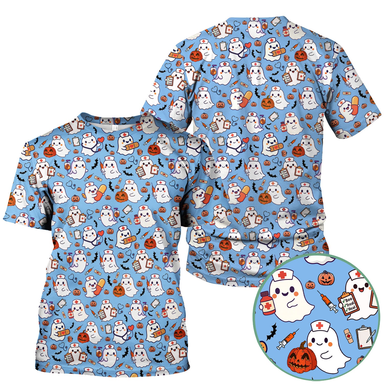 Boo Halloween Scrub Top - Pumpkin Shirt Womens - Comfortable Scrubs for Nurses - Breathable Fabrics Nursing Uniform