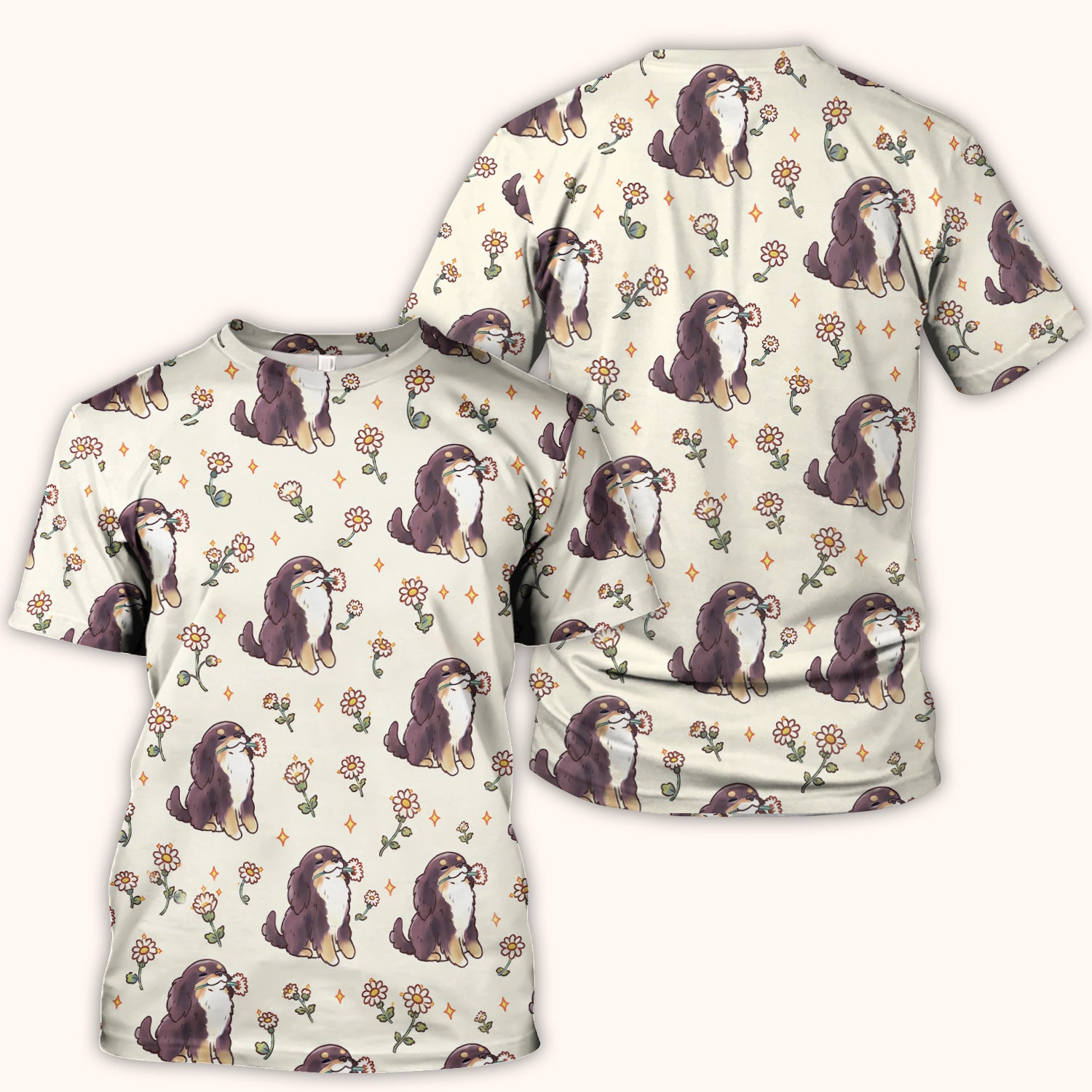 Cute Floral Otter Holding Daisy Pattern Scrub Top, Comfortable Scrubs for Nurses