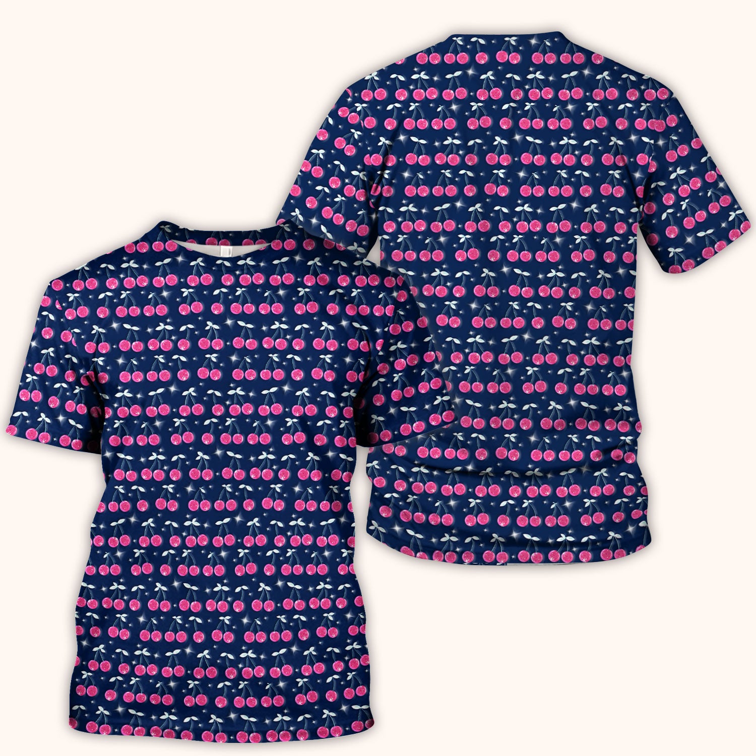Pink Cherry Sparkle Print Scrub Top, Comfortable Scrubs for Nurses
