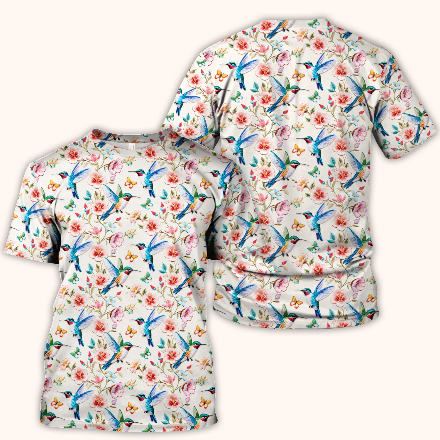 Hummingbird Blossom Butterfly Pattern Scrub Top, Comfortable Scrubs for Nurses