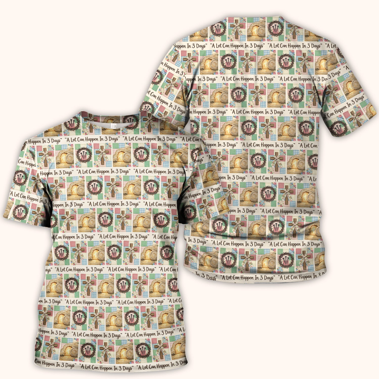 Christian Easter Cross Print Scrub Top, Breathable Fabrics Nursing Uniform
