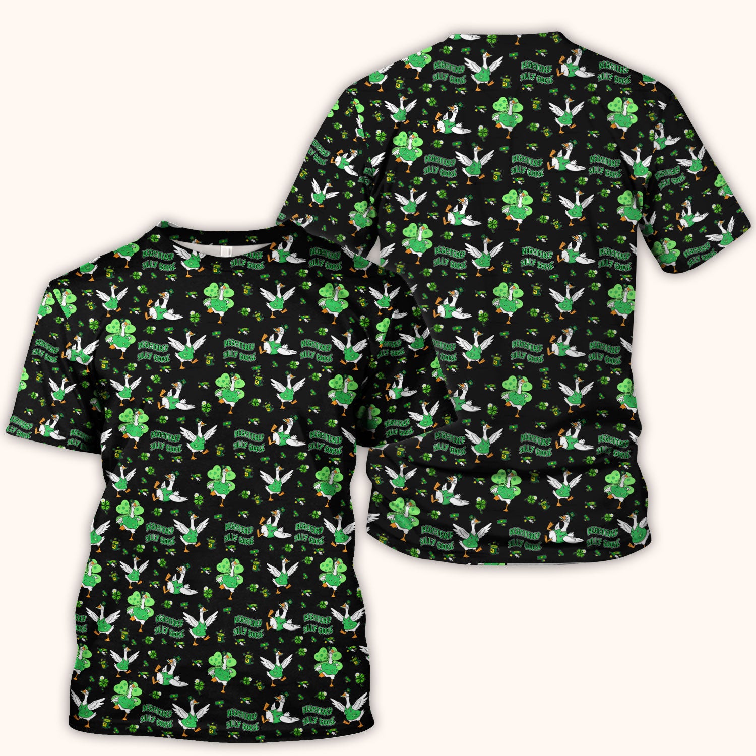 Silly Goose St. Patrick’s Day Scrub Top, Funny Goose Shamrock Pattern Nurse Scrub Shirt, Irish Green Nursing Uniform