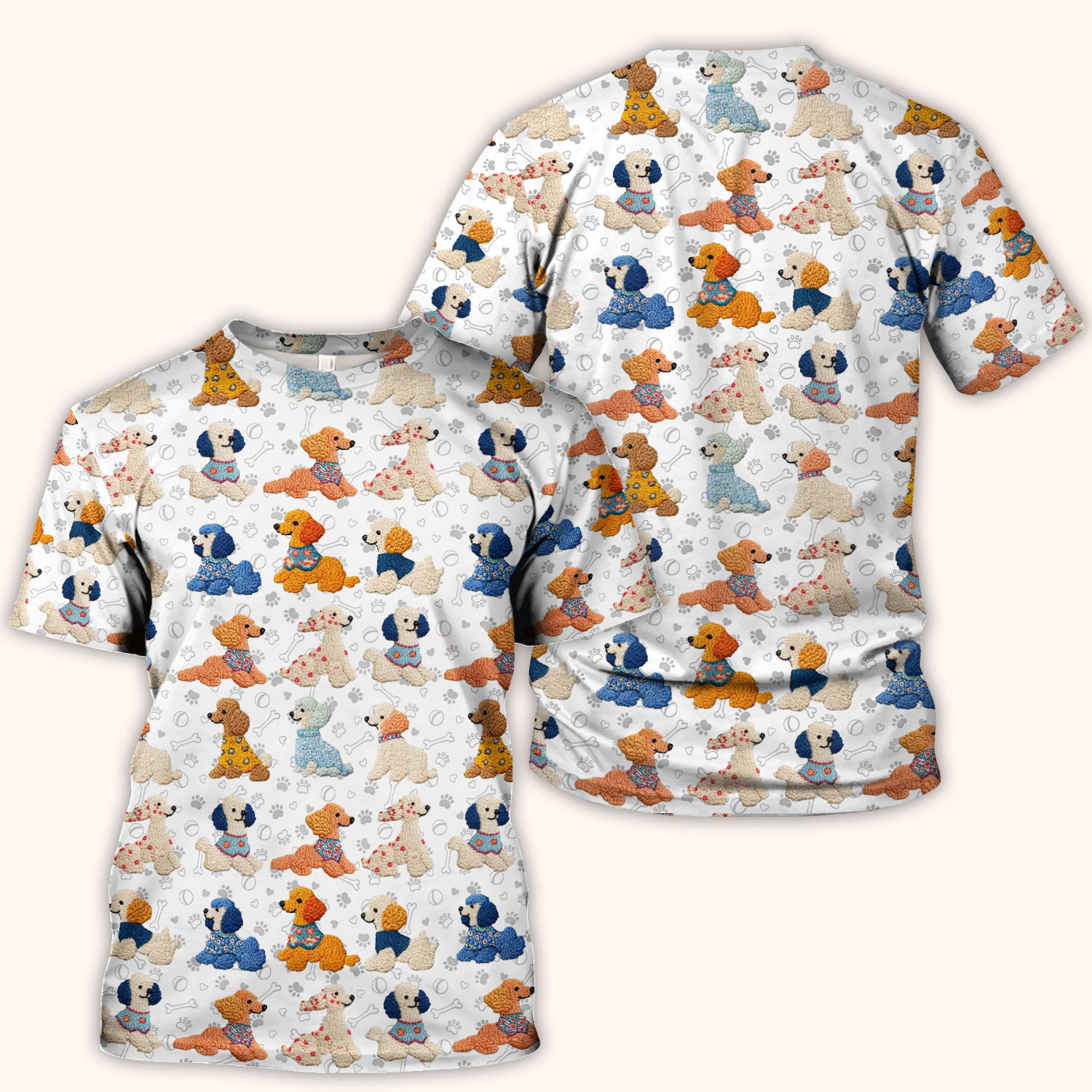 Cute Colorful Poodle Pattern Scrub Top, Comfortable Scrubs for Nurses