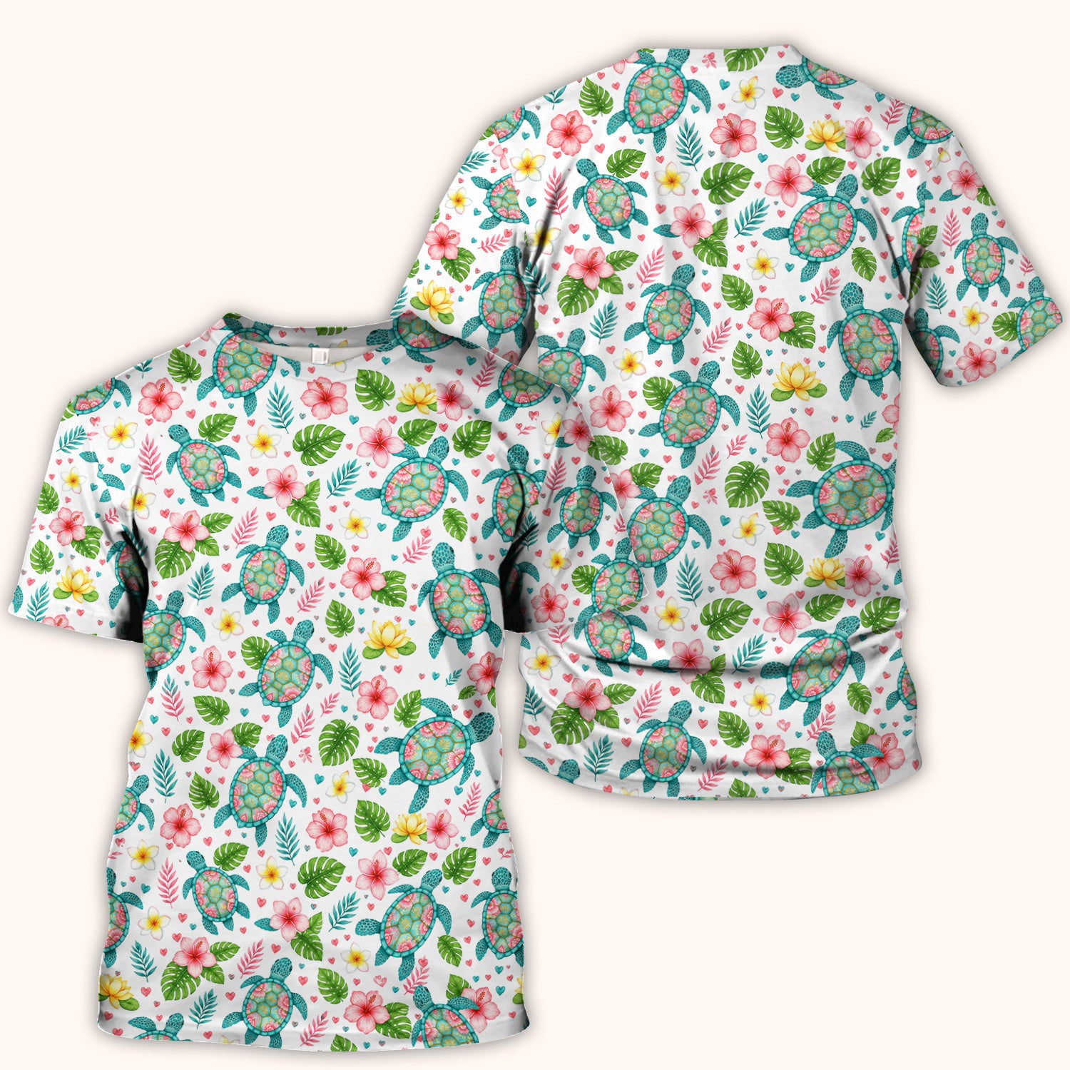 Tropical Sea Turtle Floral Pattern Scrub Top, Comfortable Scrubs for Nurses