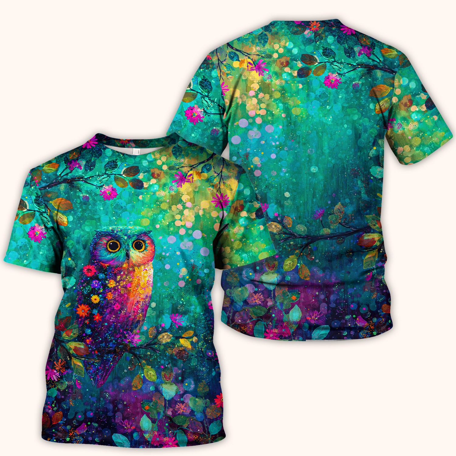 Colorful Owl Forest Pattern Scrub Top, Comfortable Scrubs for Nurses