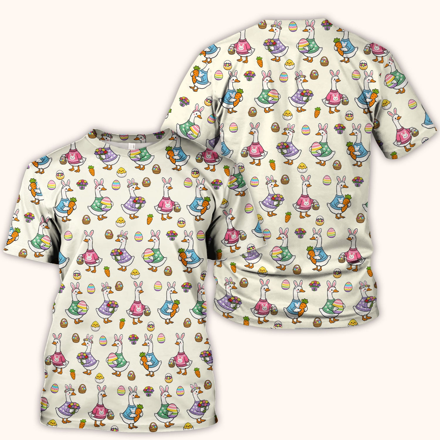 Cute Easter Goose Pattern Scrub Top, Breathable Fabrics Nursing Uniform
