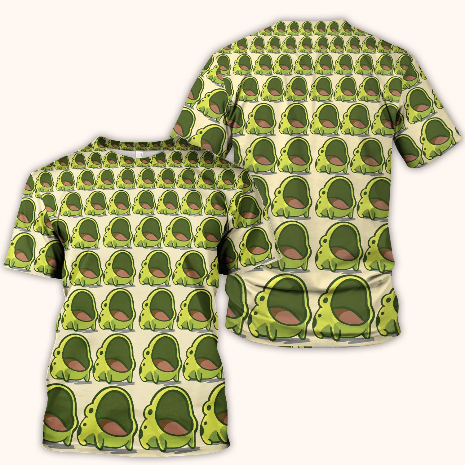 Cute Green Frog Cartoon Pattern Scrub Top, Breathable Fabrics Nursing Uniform