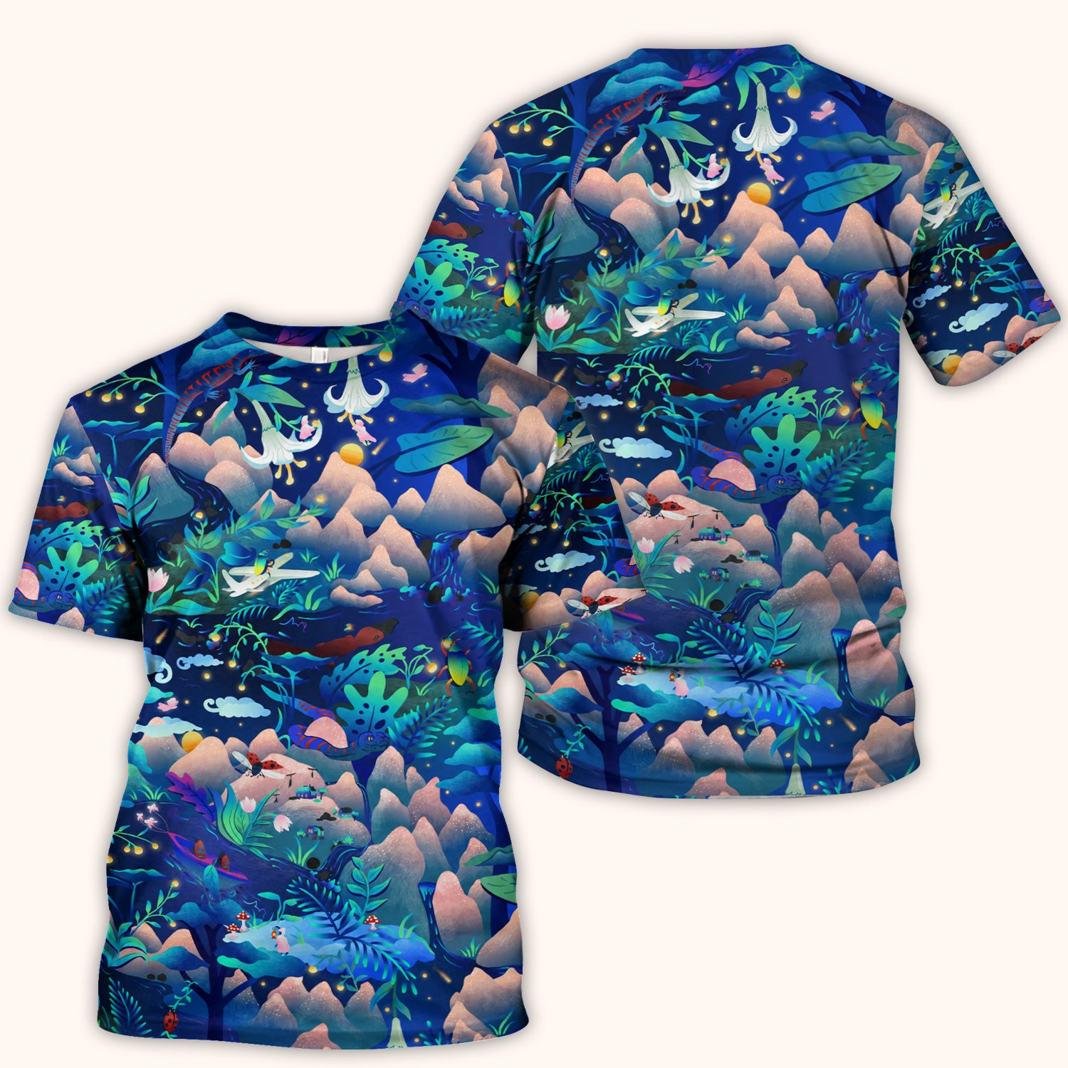 Whimsical Mountain Bug Print Scrub Top, Comfortable Scrubs for Nurses