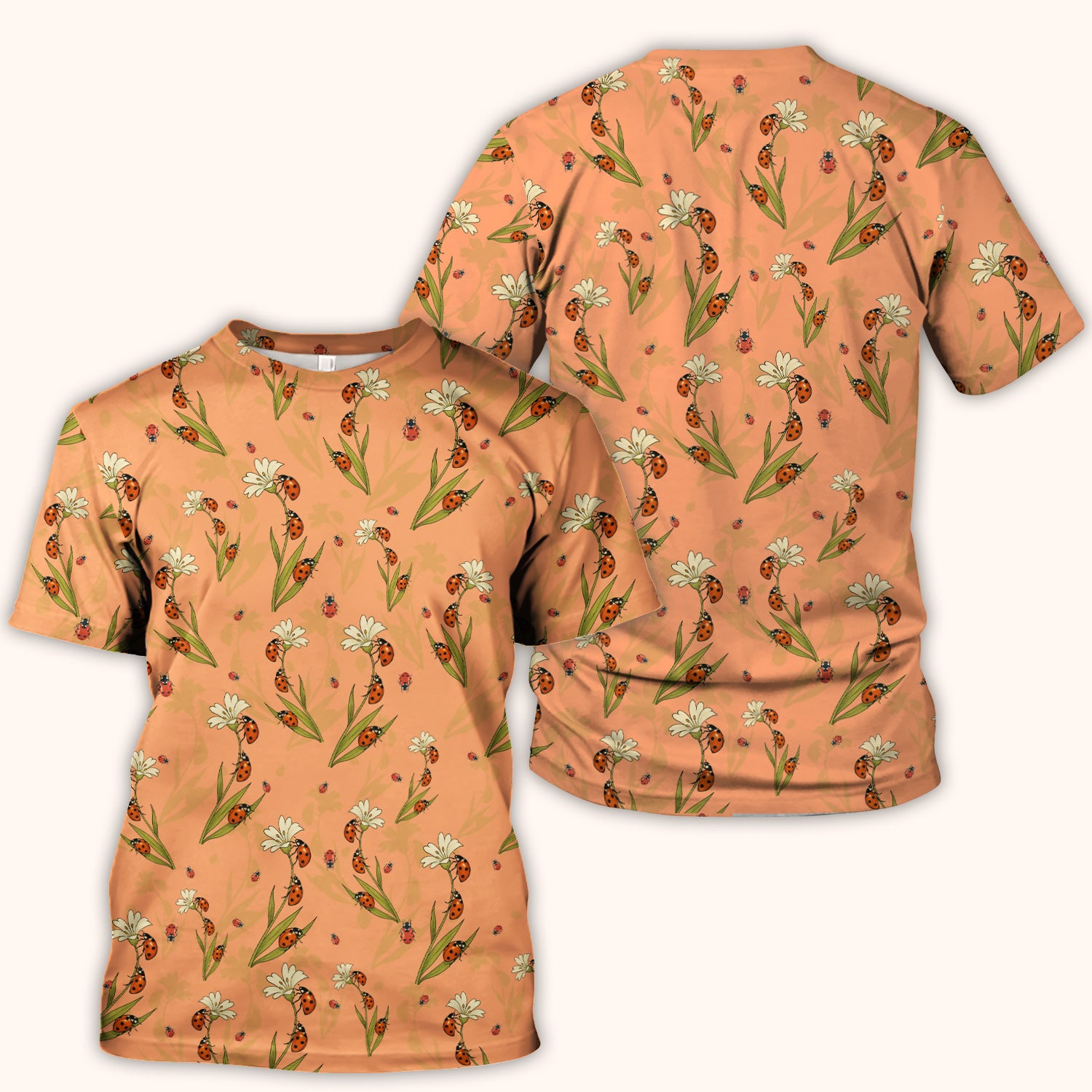 Fresh Daisy Ladybug Garden Pattern Scrub Top, Comfortable Scrubs For Nurses