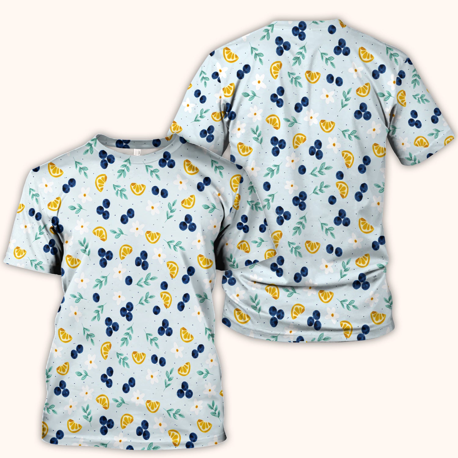 Blueberry Lemon Daisy Pattern Scrubs Top, Comfortable Scrubs for Nurses