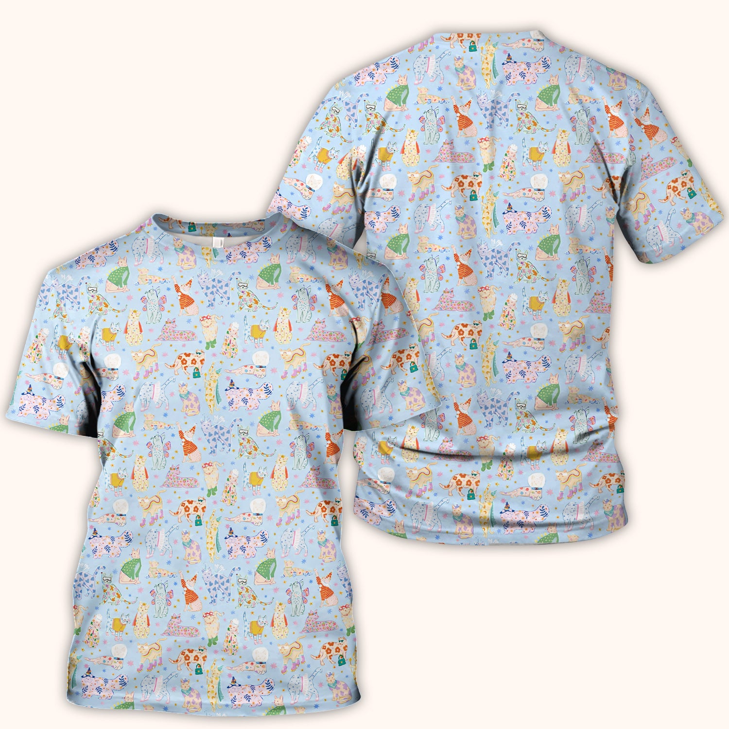 Cute Colorful Cats Pattern Scrub Top, Comfortable Scrubs for Nurses