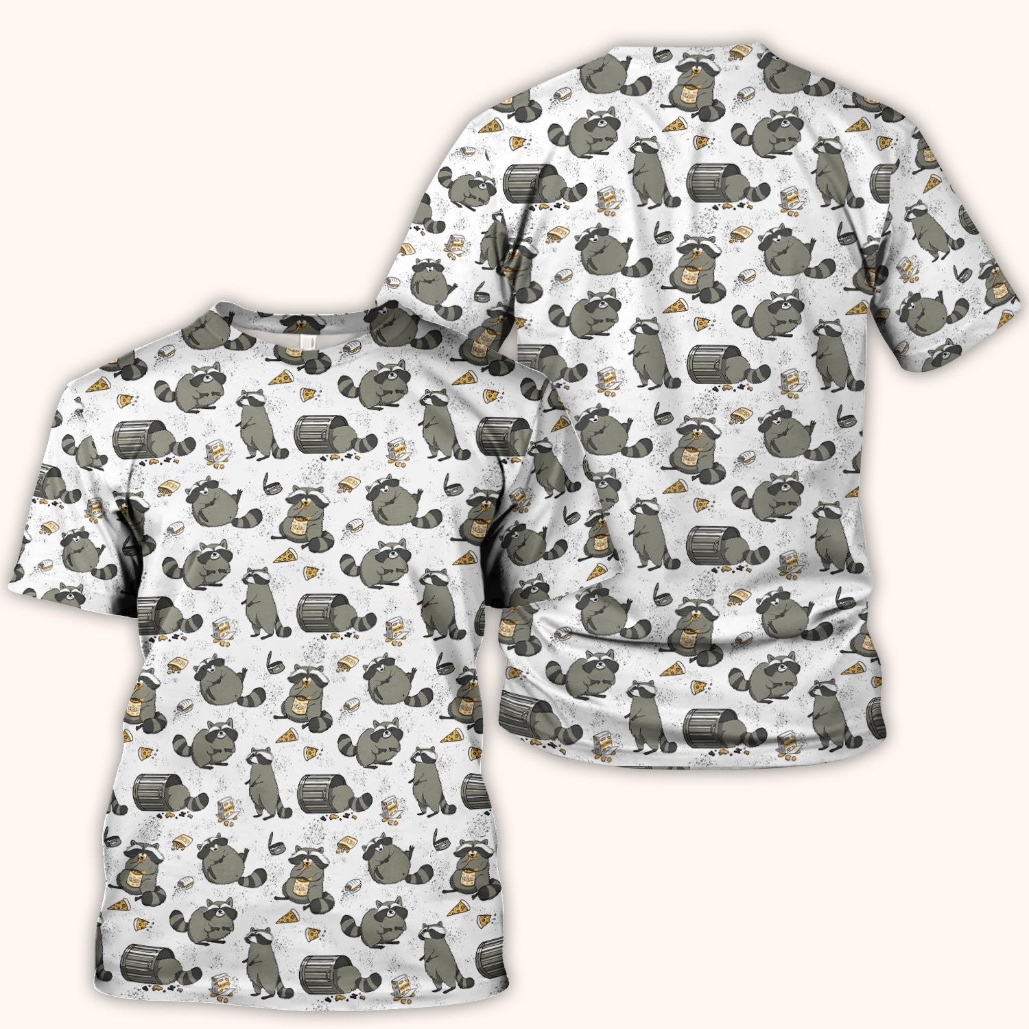 Raccoon Snack And Trash Can Pattern Scrub Top, Breathable Fabrics Nursing Uniform