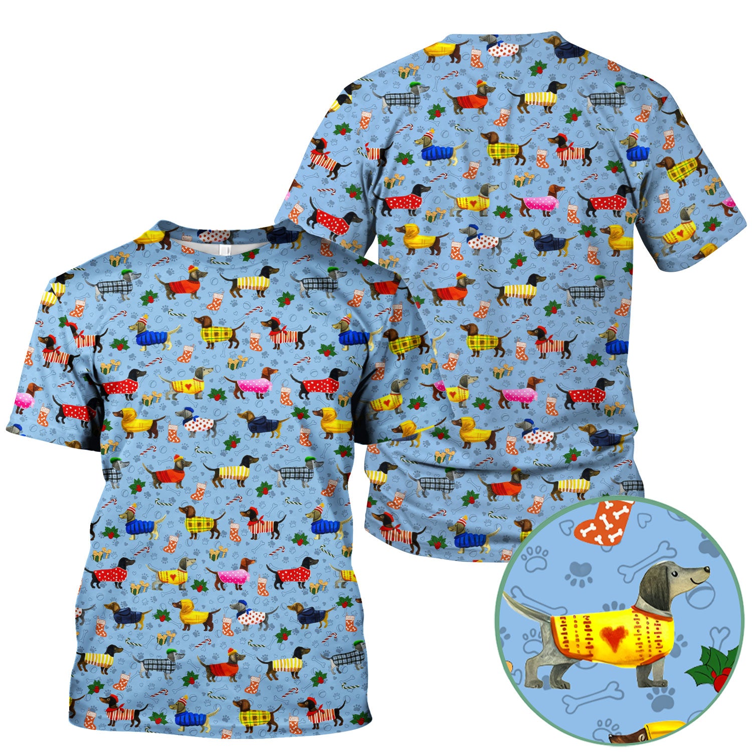 Wiener Dog Med Scrubs - Comfortable Scrub Tops for Women - Doxies with Paw Prints Nurse Uniform - Christmas Gift for LPN RN CNA