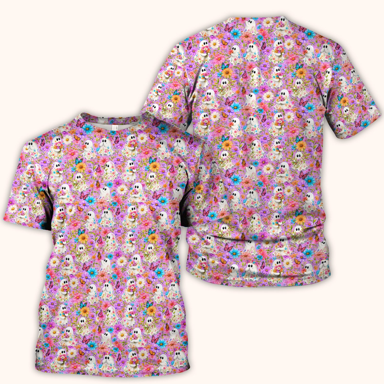 Cute Halloween Floral Ghosts And Butterflies Scrub Top, Comfortable Scrubs for Nurses