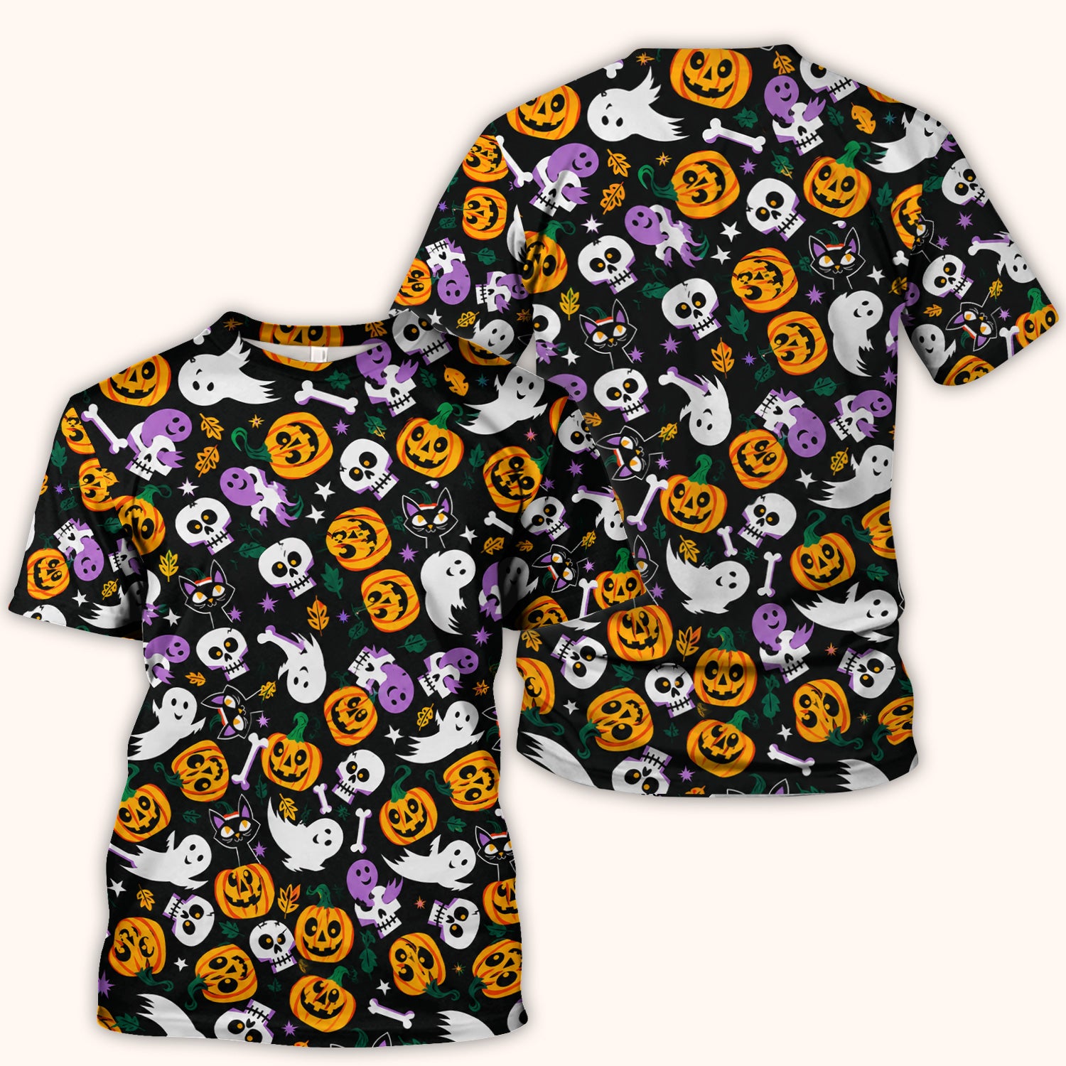 Spooky Pumpkin Ghost Print Scrub Top, Comfortable Scrubs for Nurses