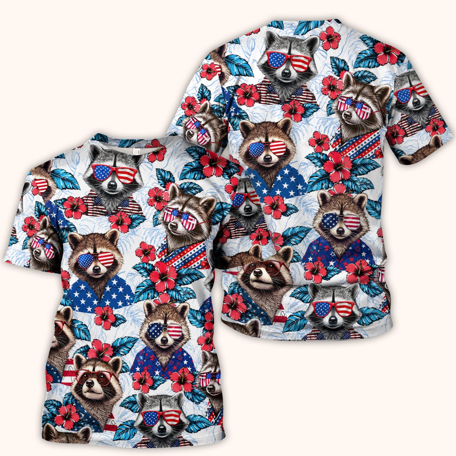 Funny Patriotic Raccoon Sunglasses Pattern Scrub Top, Comfortable Scrubs for Nurses