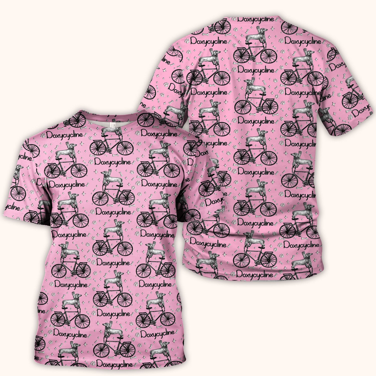 Funny Doxycycline Dog Bicycle Print Scrub Top, Comfortable Scrubs for Nurses