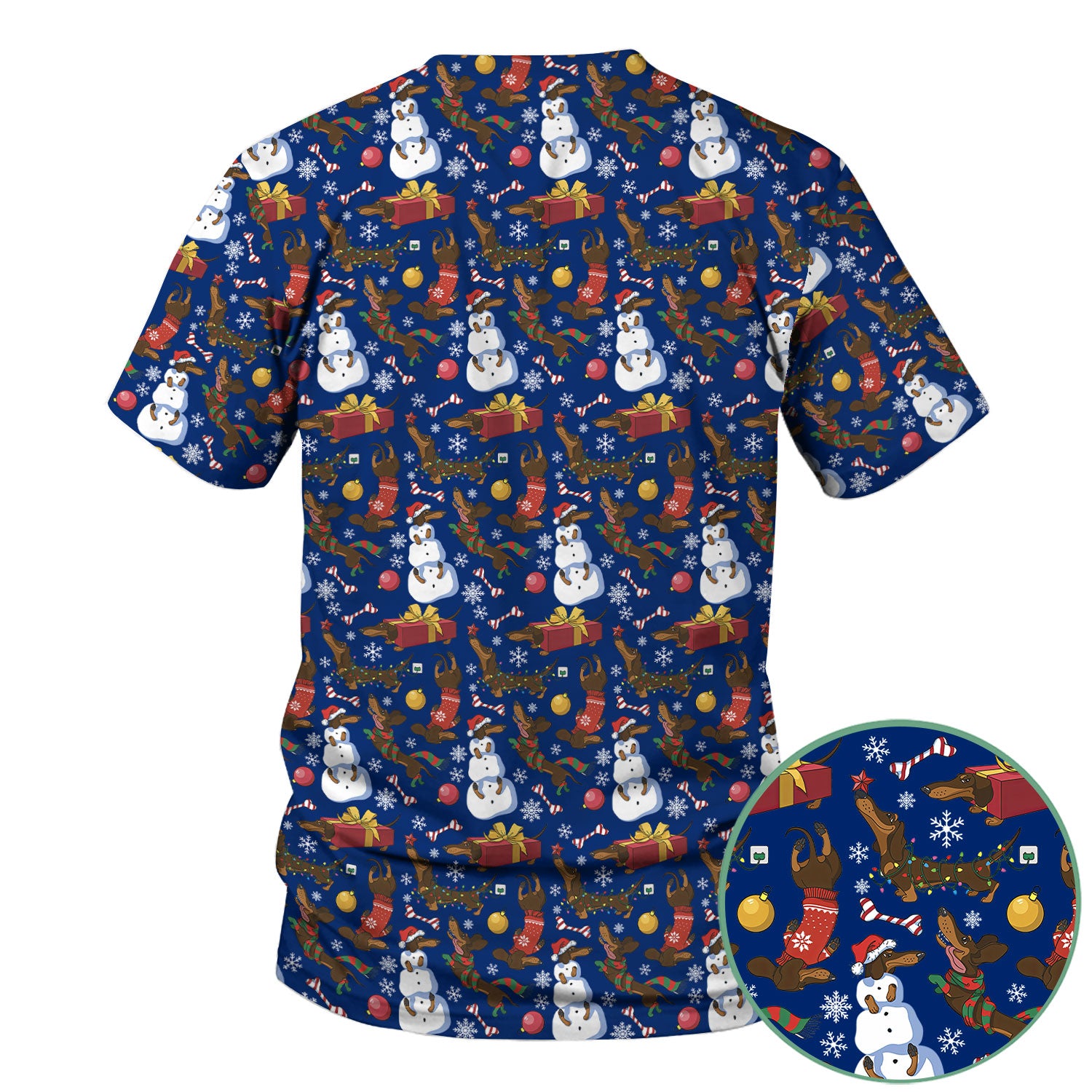Custom Nurse Scrubs for Women - Christmas Dachshund Dog & Snowman Print - Multi Color Nursing Shirt Holiday Gift for Nurses