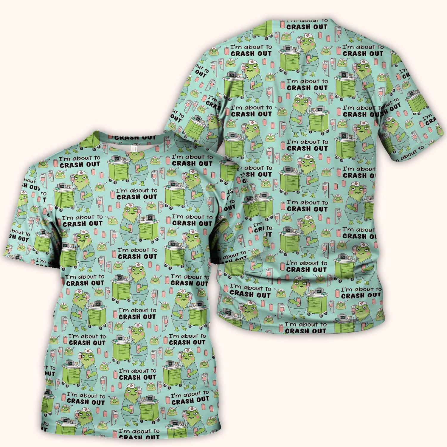 Funny Frog Pattern Nurse Scrub Top, I’m About to Crash Out Nurse Shirt, Breathable Fabrics Nursing Uniform