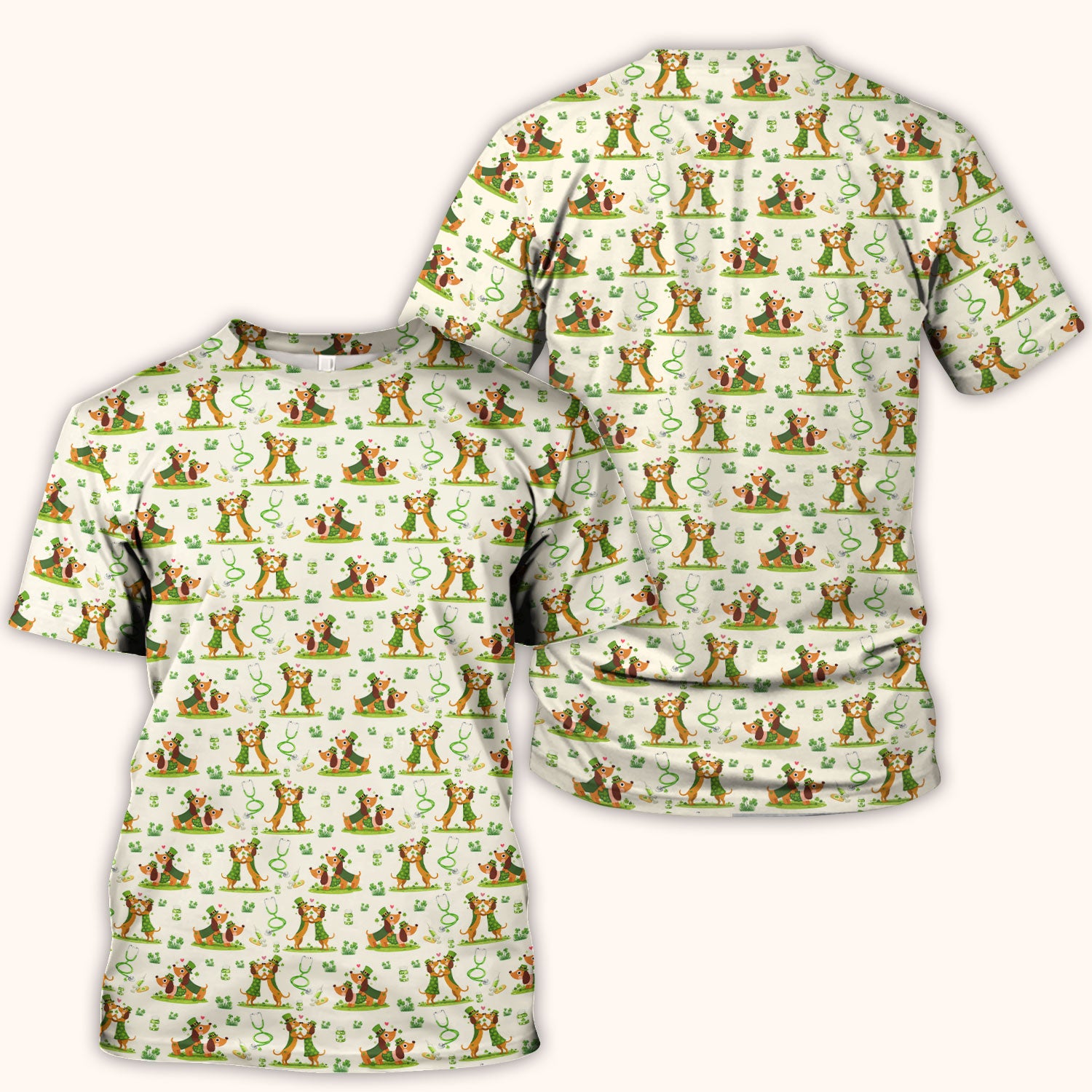 Valentine Cute Dachshund Nurse Shirt, Dog Heart Pattern, Comfortable Scrubs for Nurses