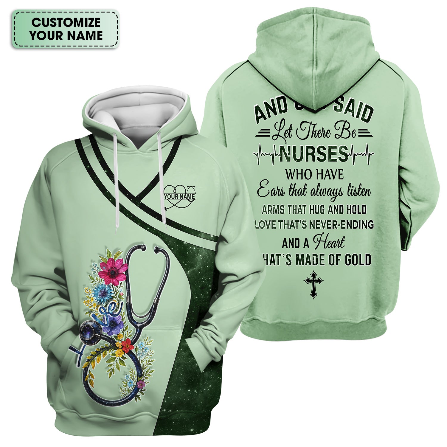 Custom Nurse Love T-Shirt - Floral Stethoscope & Galaxy Design - Personalized Gift for RN LPN CNA Healthcare Professionals