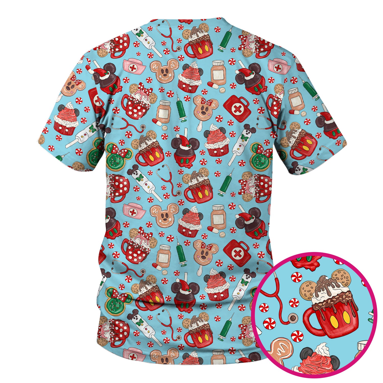 Christmas Scrub Top for Nurses - Cute Gingerbread Cupcake Candy Medical Shirt - Xmas Holiday Uniform for Women RN CNA LPN