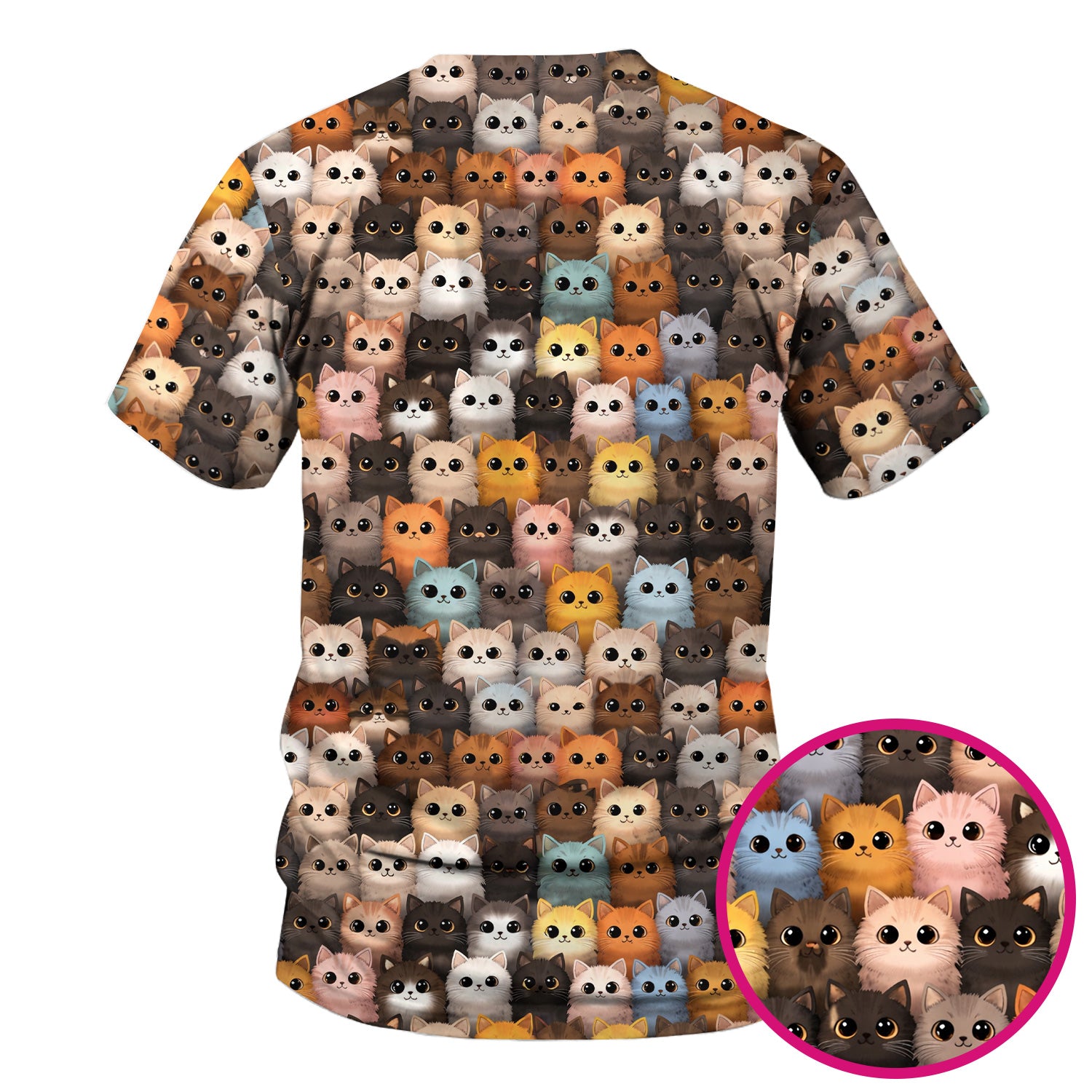 Cute Colorful Cat Pattern Scrub Top, Lightweight Medical Work Uniform
