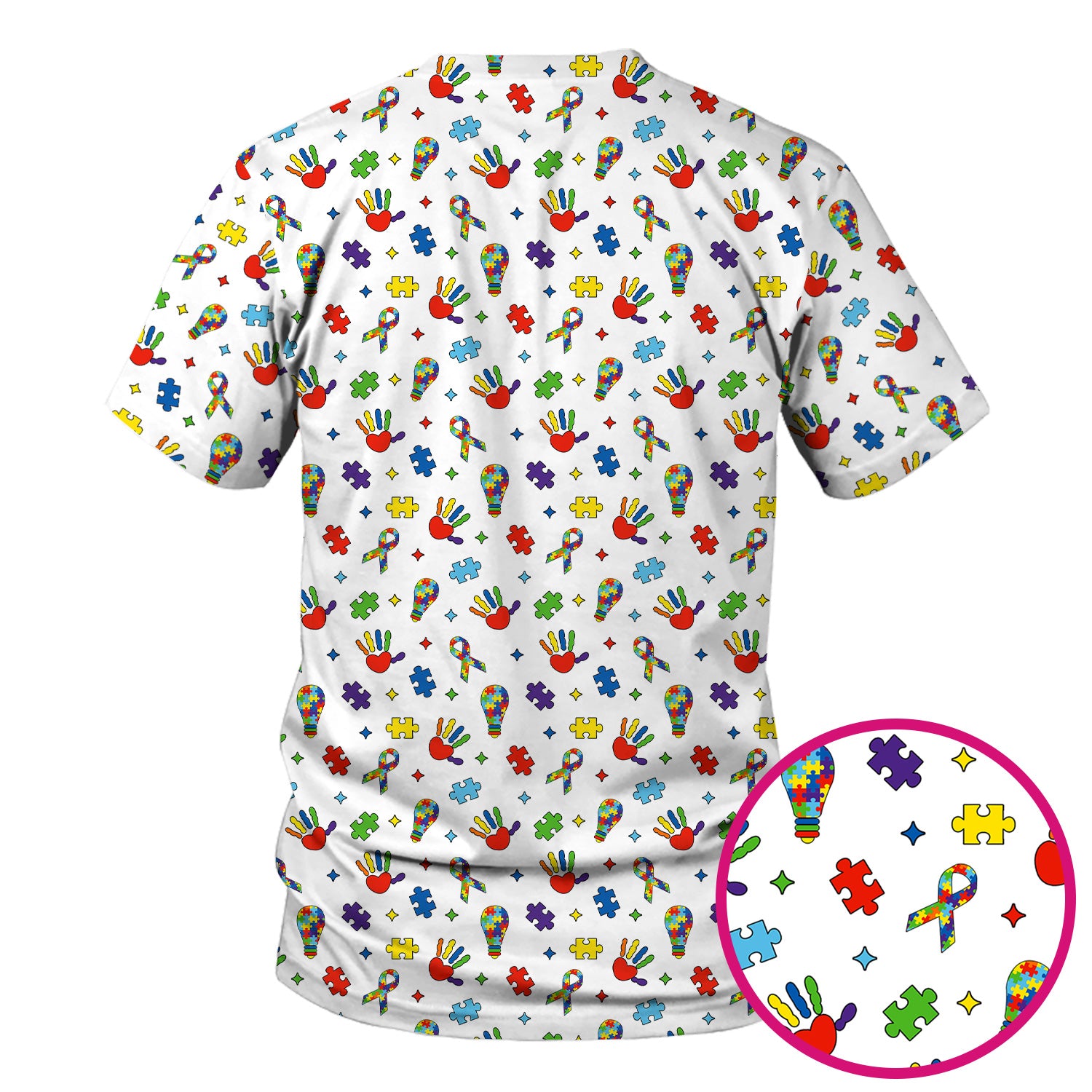 Autism Awareness Colorful Puzzle Pattern Scrub Top, Comfortable Scrubs for Nurses