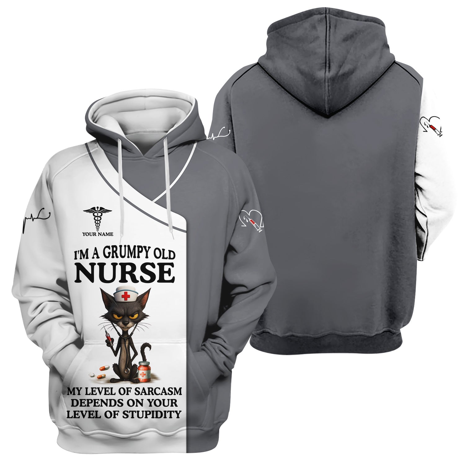 Funny Grumpy Old Nurse Shirt - Sarcastic Black Cat Humor for RN LPN CNA - Custom Name Gift for Nursing Staff Healthcare Workers