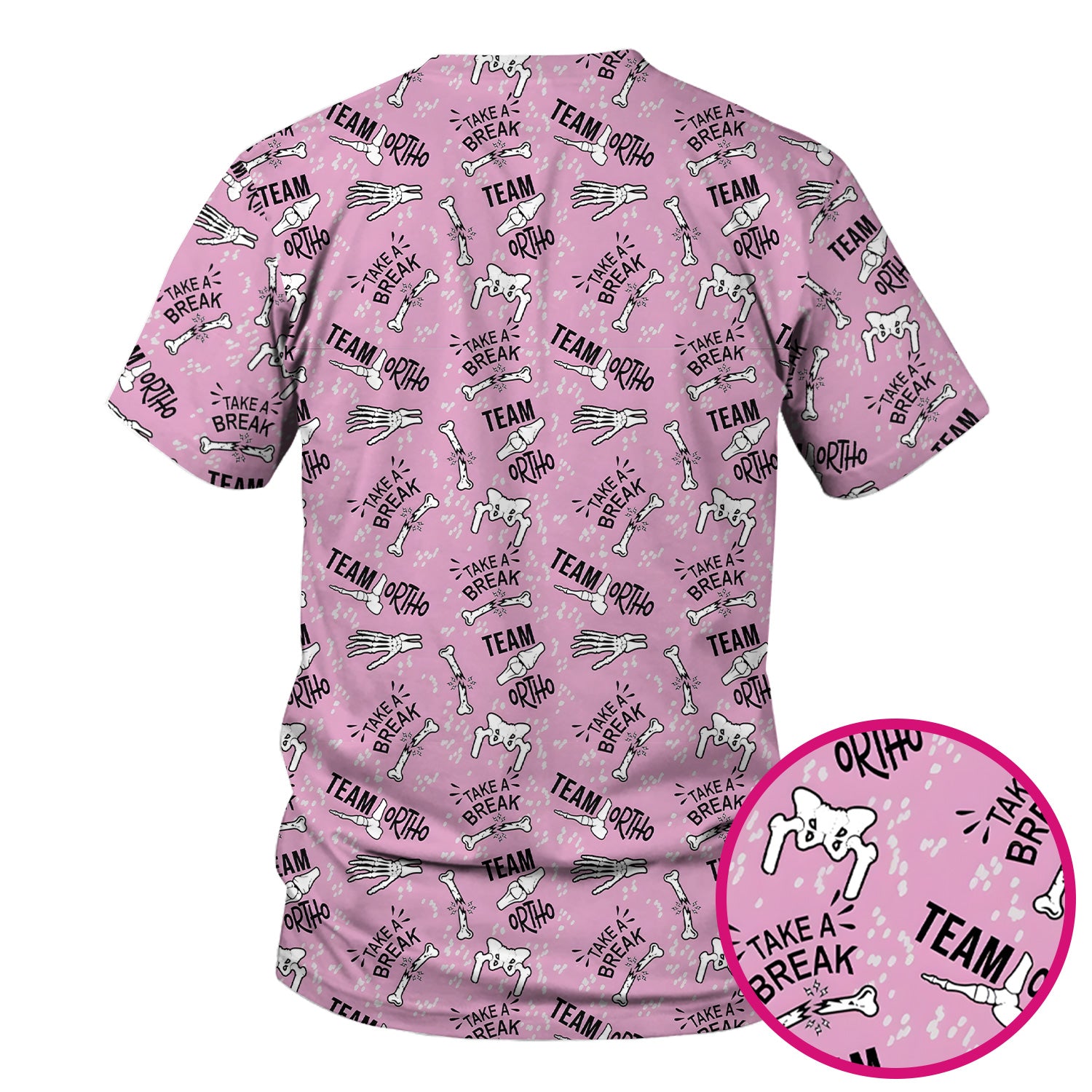Team Ortho Bone Joint Print Scrub Top, Breathable Fabrics Nursing Uniform