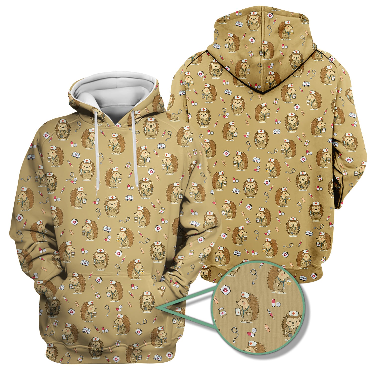 Cute Hedgehog Nurse Scrub Top - Funny Animal & Medical Design - Gift for Women RN LPN Pediatric Nurses