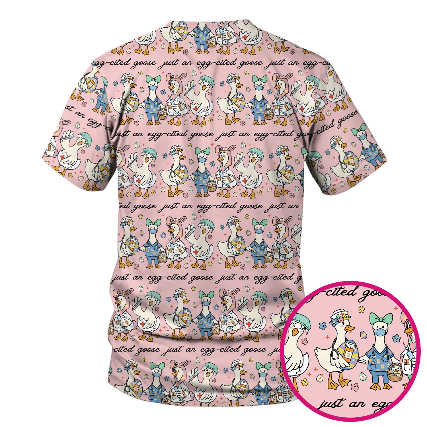 Funny Easter Nurse Goose Pattern Scrub Top, Comfortable Scrubs for Nurses