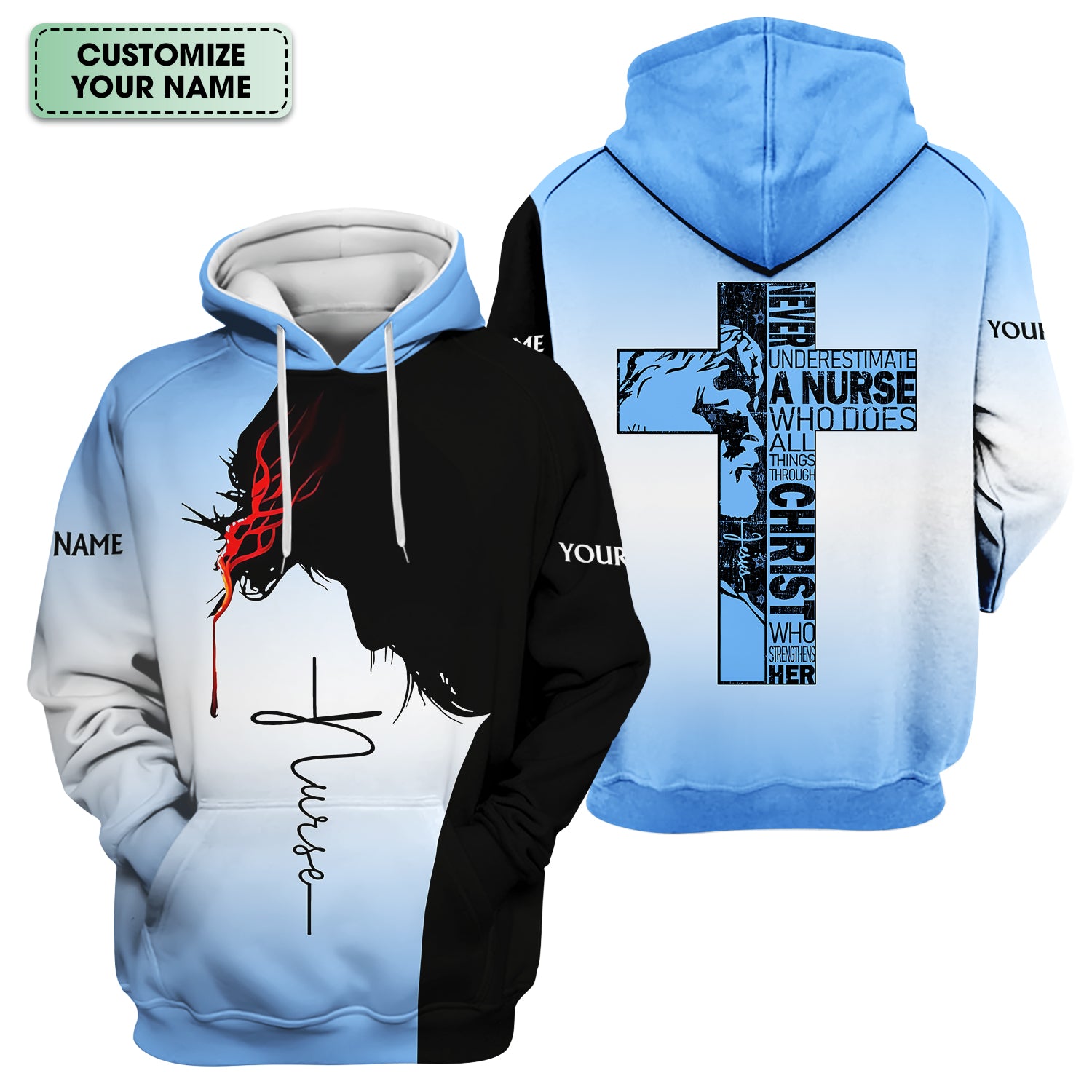 Personalized Christian Nurse Scrub Top - Christian Cross & Jesus Faith Design - Gift for RN LPN CNA