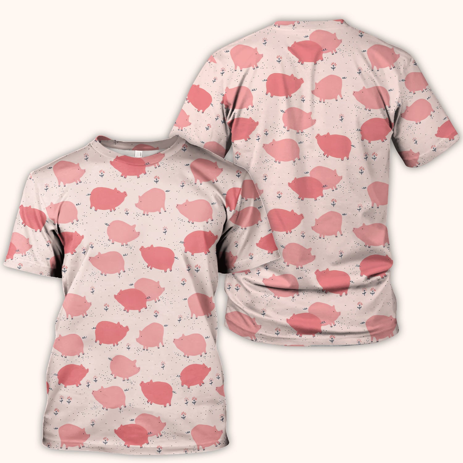 Pink Pig Farm Pattern Scrub Top, Comfortable Scrubs for Nurses
